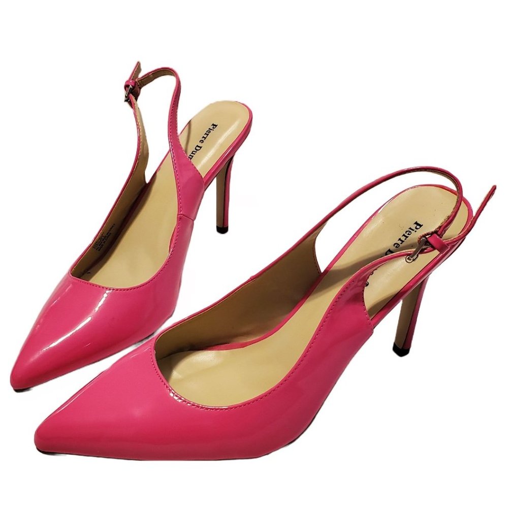 Pierre Dumas Pink Pointy Toe Sling Back Patent Leather Stiletto Heels Size 10M